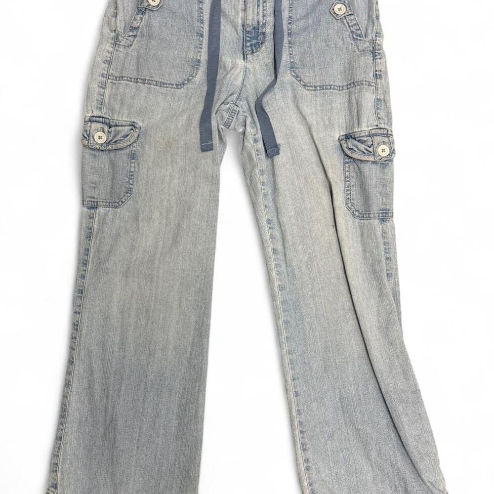 Light wash blue denim cargo jeans